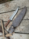 Handmade Hunting Knife with Leather Sheath, Custom Bowie Knife Wood Handle, Camping Skinner Knife