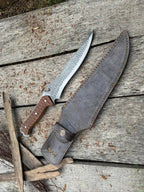 Handmade Hunting Knife with Leather Sheath, Custom Bowie Knife Wood Handle, Camping Skinner Knife