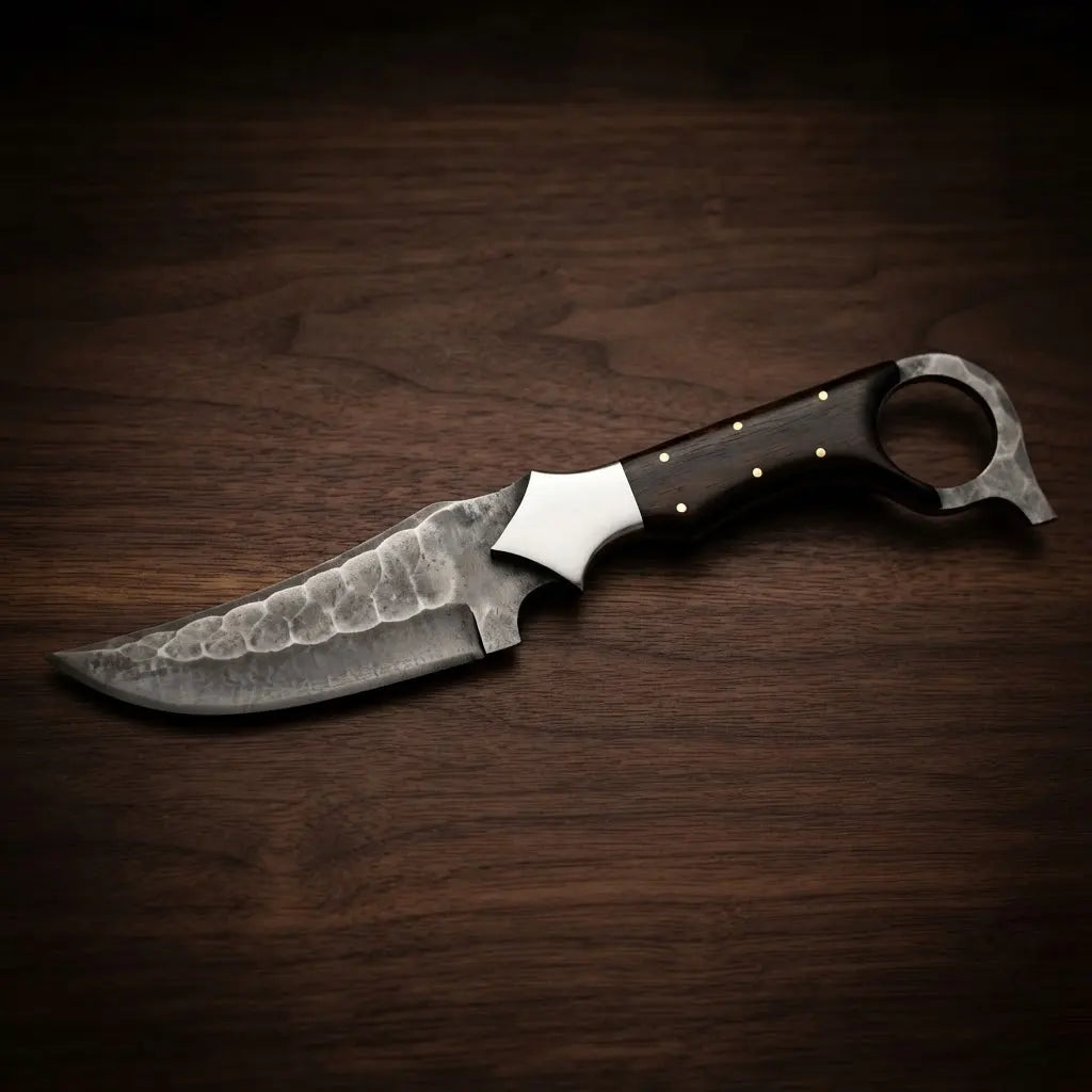 Custom Ringtail Hunting Knife – D2 Blade with Maple leaf Engraved sheath