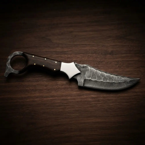 Custom Ringtail Hunting Knife – D2 Blade with Maple leaf Engraved sheath