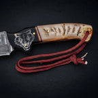 Custom Damascus Hunting Knife with Wolf Engraved Handle – Full Tang Hunter Knife