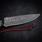 Custom Damascus Hunting Knife with Wolf Engraved Handle – Full Tang Hunter Knife