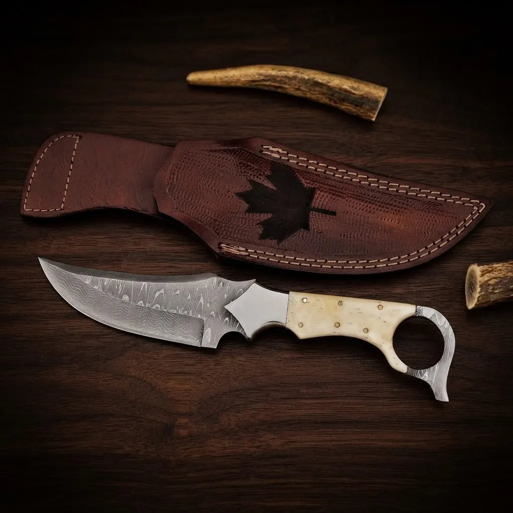 Custom Ringtail Hunting Knife – Stainless Damascus Blade