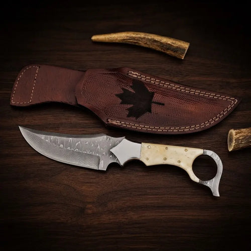 Custom Ringtail Hunting Knife – Stainless Damascus Blade