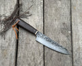 Handmade Santoku Knife with Dark Wood Handle and Brass Bolster, Small Hand Forged Kitchen Knife